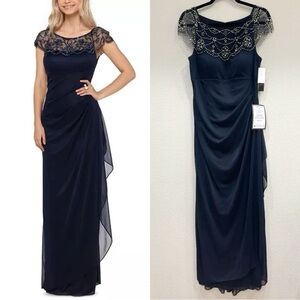 Size 8 - NWT‎ Xscape Navy Embellished-Neck Gown